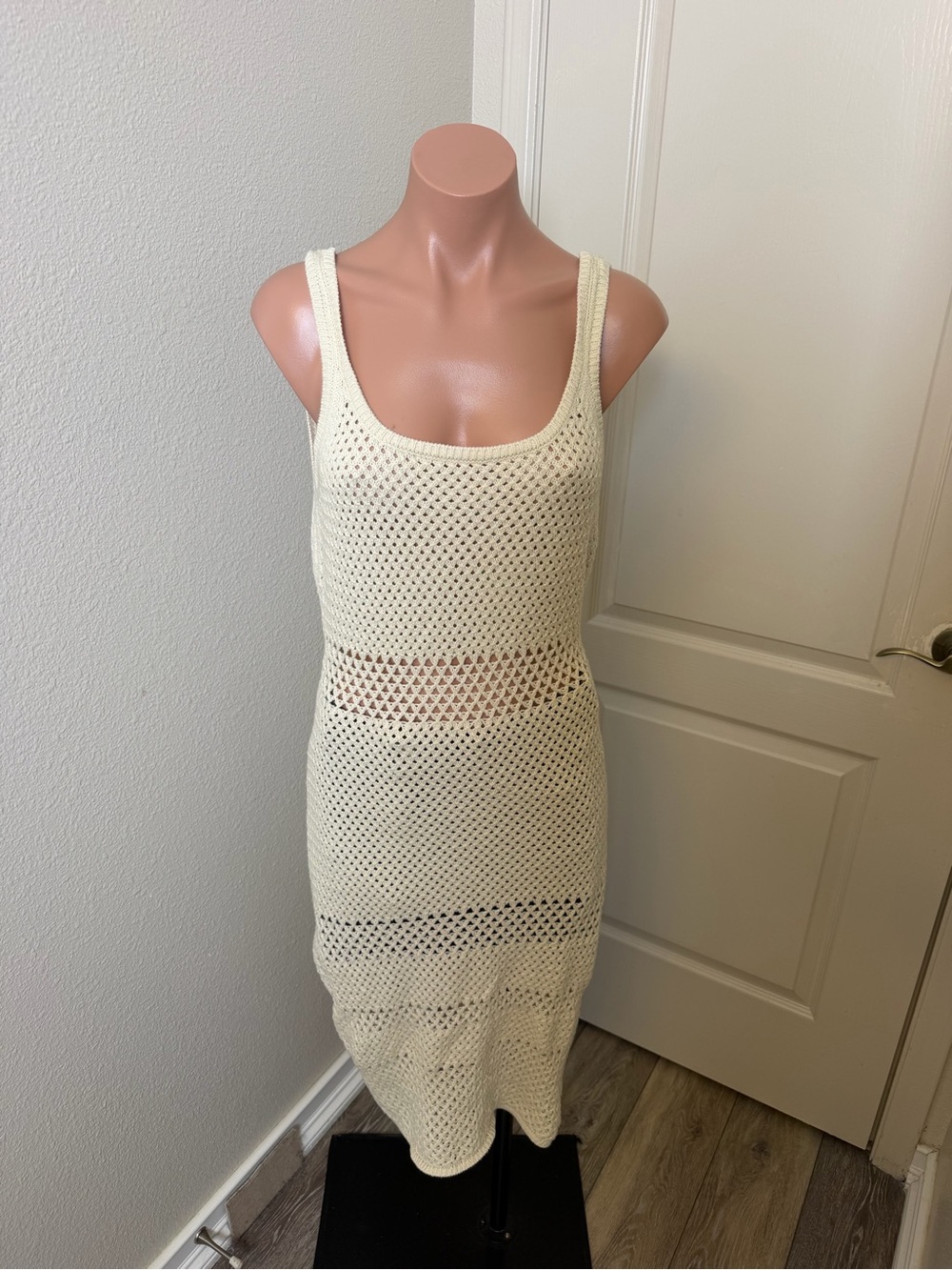 Melrose and Market Cream Open-Knit Midi Tank Dress